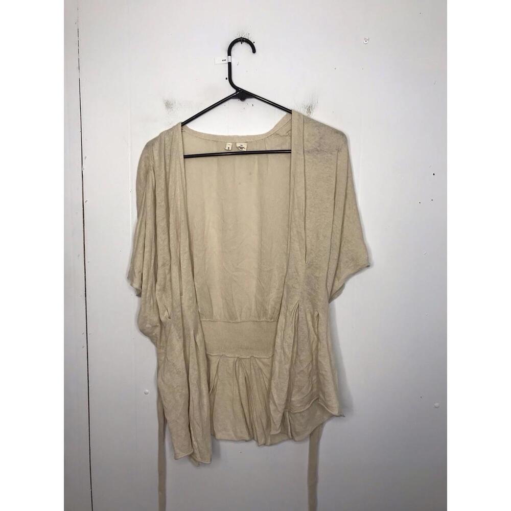Moth Top Womens Medium Linen Short Sleeve Cardigan tie waist beachy light weight